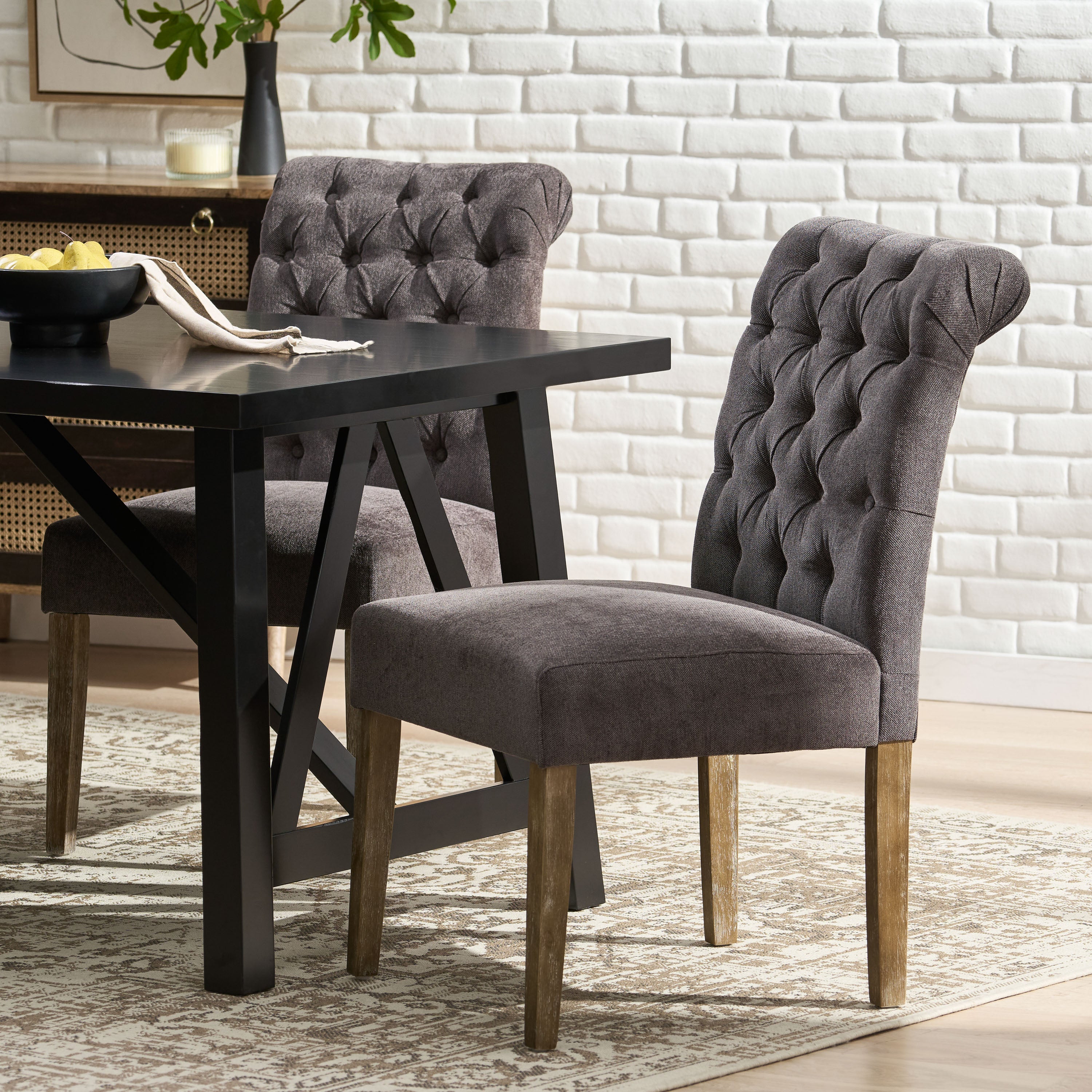 Elmerson Dark Grey Linen Dining Chair (Set of 2)