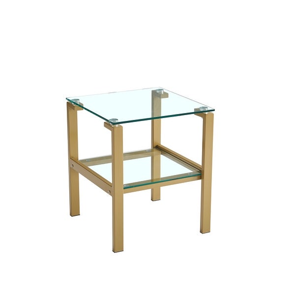 Tempered Glass End Side Table with Gold Legs