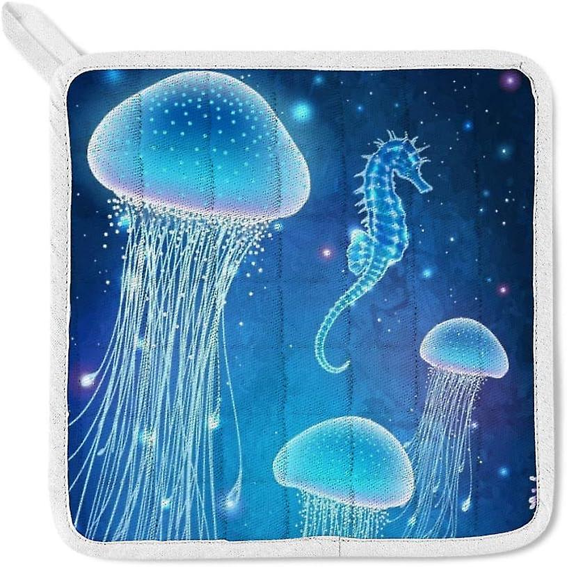 Kitchen Oven Mitts Glove Potholder Apron 3pcs Set Magic Jellyfish Non Slip Heat Resistant Mitts For Baking Cooking Bbq