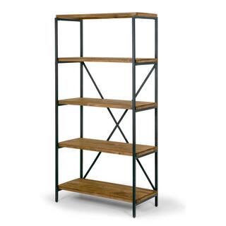 Glamour Home 67.125 in. BrownBlack Metal 5-shelf Etagere Bookcase with Open Back GHDSV-1196