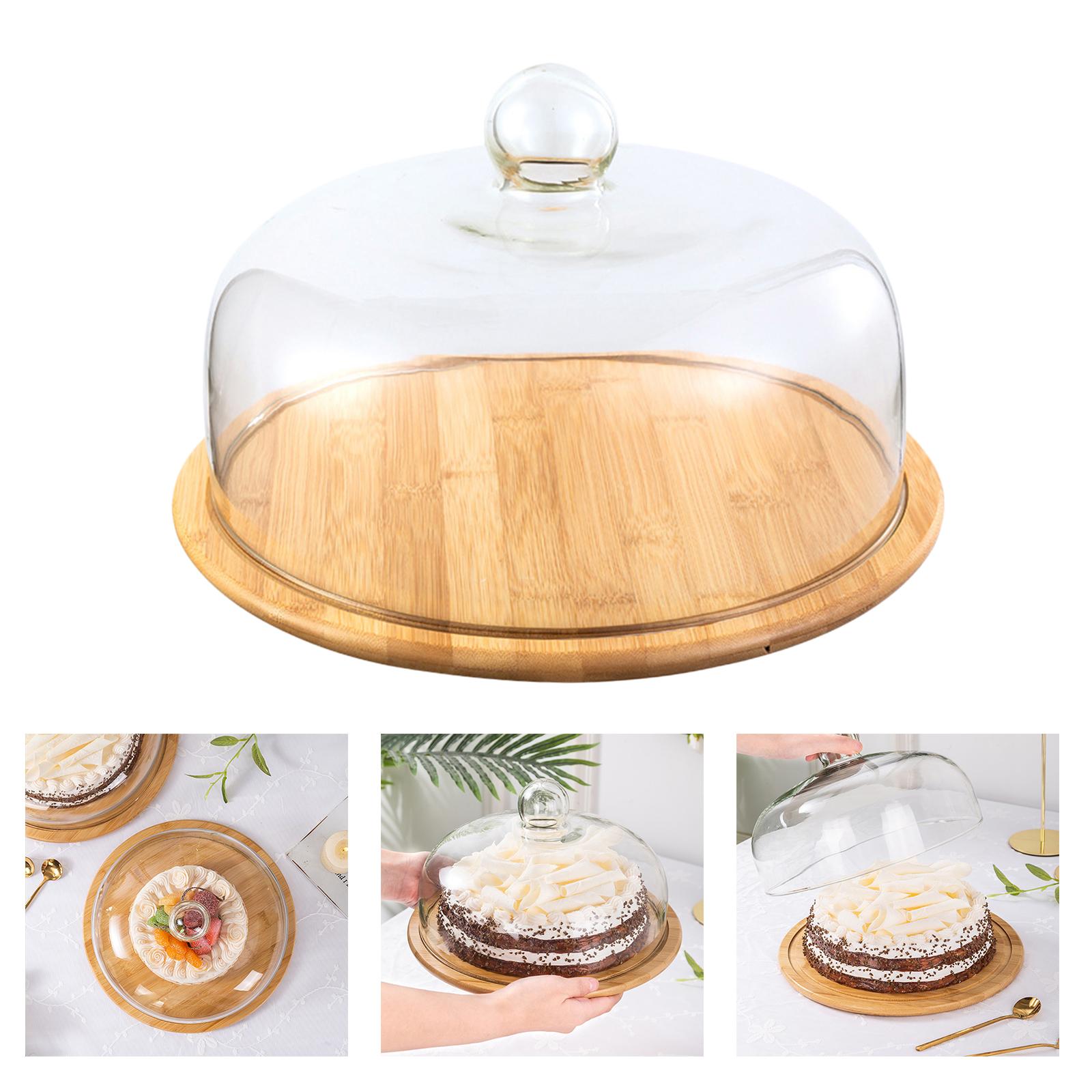 Round Glass Cover Serving Tray Cheese Board Storage Cake Stand Bread Fruit w/ Dome Tableware - 24cm S