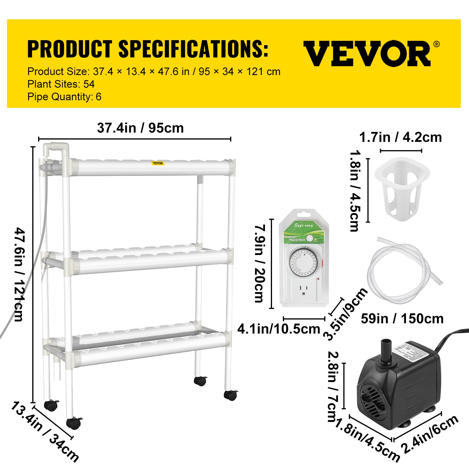 BENTISM Hydroponic Grow Kit Hydroponics System 54 Plant Sites 3 Layers 6 Pipes