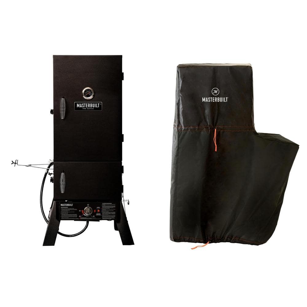 Masterbuilt Pro Series Dual Fuel Propane and Charcoal Smoker in Black Plus Cover Bundle MB20315722