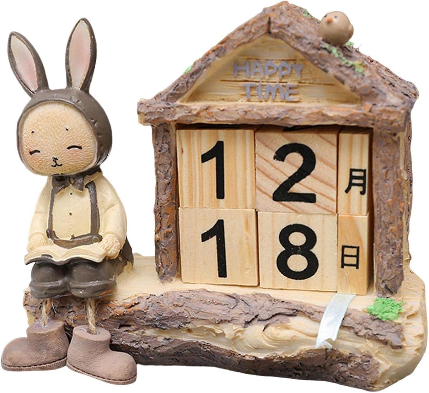 Wooden Daily Calendar， Rabbit Date Display， Reusable Desk Calendar Blocks For Cafe， Restaurant， Home Decor， Girl Dressed Up As A Rabbit-c