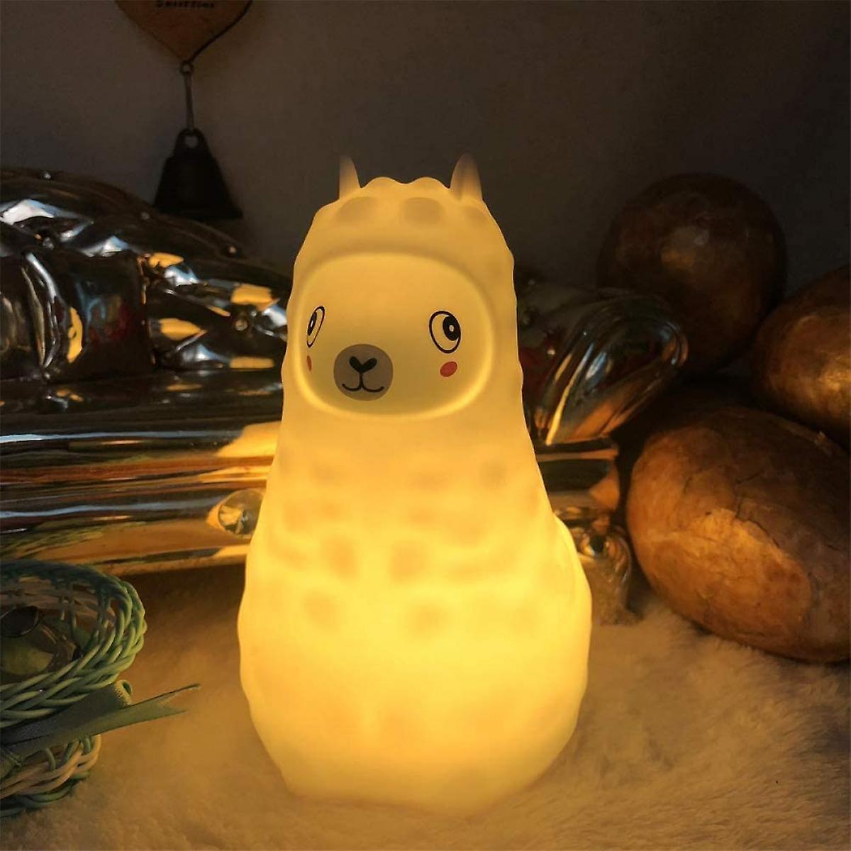 Animal Alpaca Kids Night Light， Children's Room Led Bedside Lamp， Rechargeable Soft Silicone Light， Adjustable Brightness And Colors