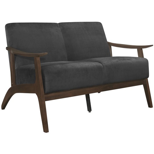 Carlson Velvet Upholstered Loveseat In Dark Gray And Dark Walnut Lexicon