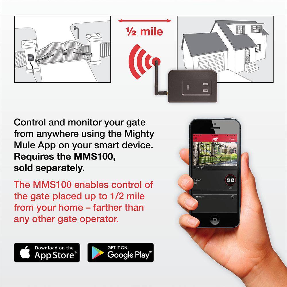 Mighty Mule Medium Duty Dual Swing Gate Opener Smart and Solar Capable MM372W