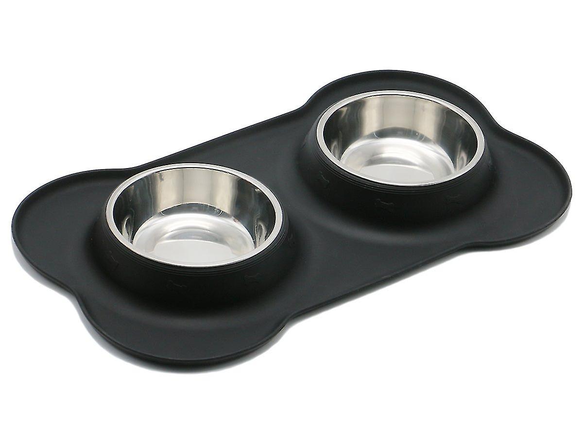 Dog Bowls Food Water Bowl Stainless Steel Double Bowl ， 800ml