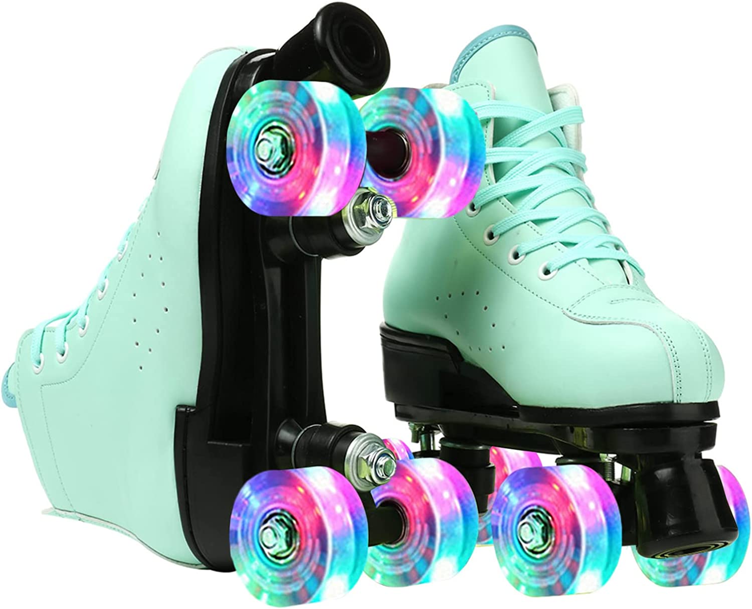 Women's Roller Skates Classic Green Roller Skates High-Top Cozy Shiny Skates for Youth and Adult Unisex， 6.5