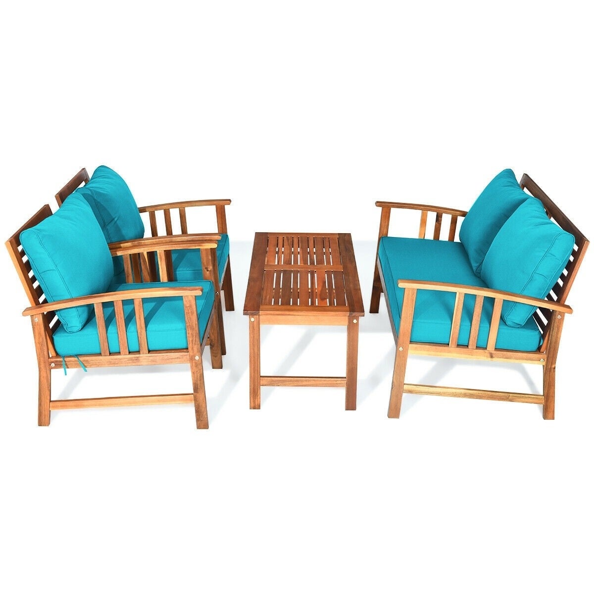 4 Pcs Wooden Patio Furniture Set Table Sofa Chair Cushioned Garden - 45