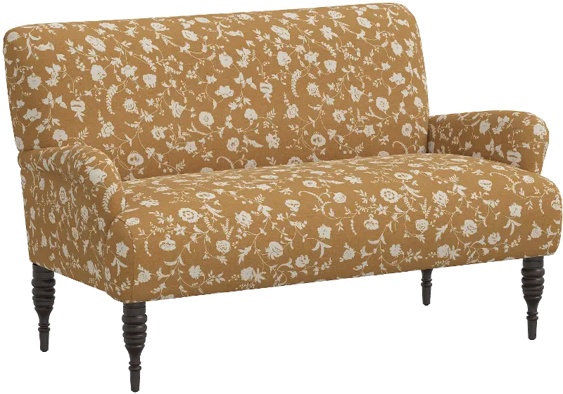 Sammie Ochre Floral Rounded Arm Settee - Skyline Furniture