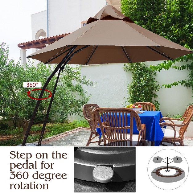 Costway 11ft Outdoor Cantilever Offset Hanging Umbrella W Base Wheel