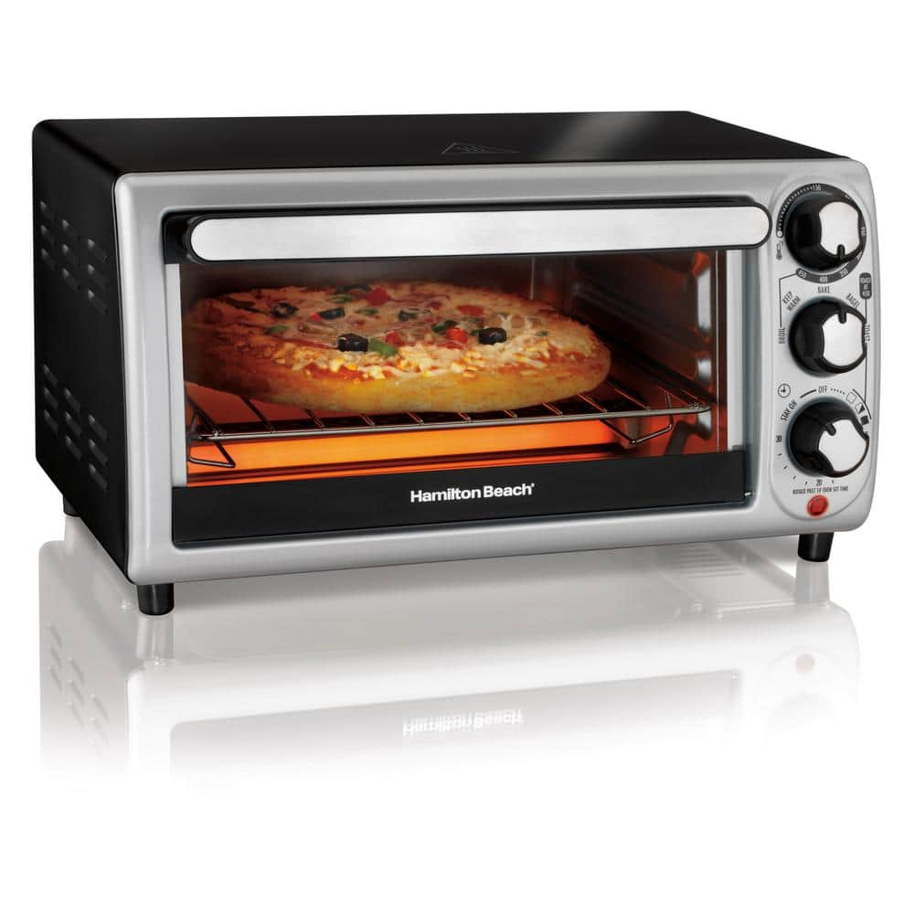 Hamilton Beach 1100 W 4-Slice Stainless Steel and Black Toaster Oven 31142