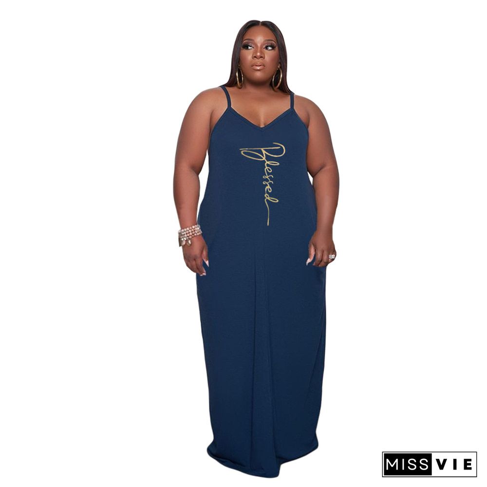 Plus Size Sleeveless V-Neck Loose Maxi Dress