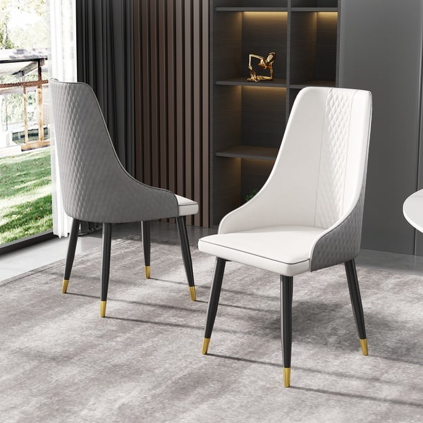 2pcs Dining Chair PU Leather Metal Leg