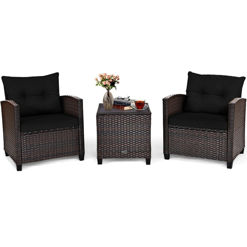 3 Pieces Patio Rattan Furniture Set Outdoor Wicker Conversation Set with Washable Cushion and Coffee Table