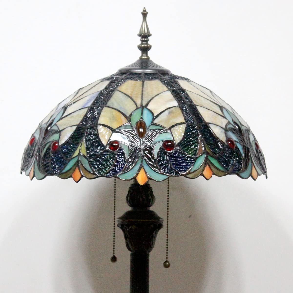 BBNBDMZ Tiffany Floor Lamp Blue Yellow Liaison Stained Glass Standing Reading Light 16X16X64 Inches Antique Pole Corner Lamp Decor Bedroom Living Room  Office S160E Series