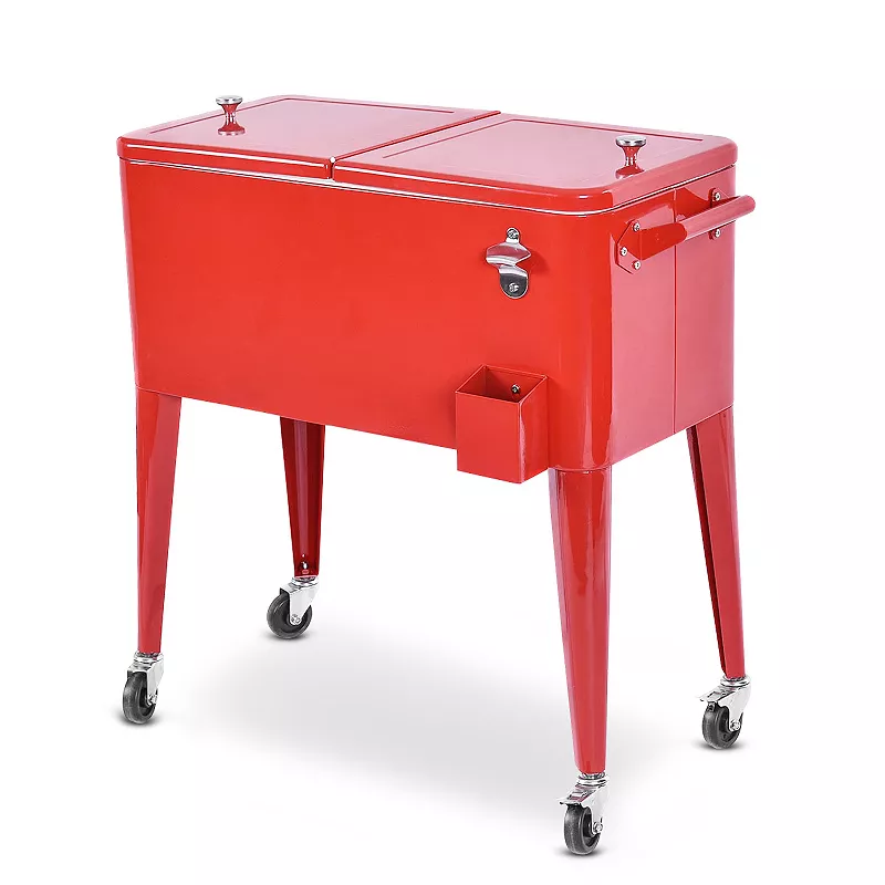 Red Portable Outdoor Patio Cooler Cart