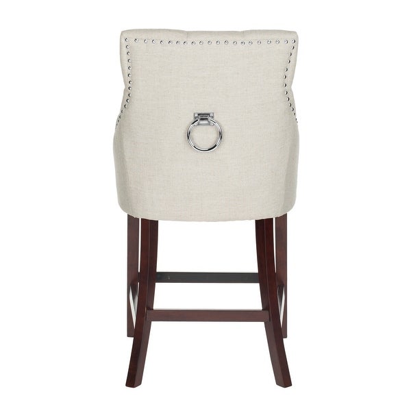 SAFAVIEH 26- Inch Eleni Light Grey/ Espresso Tufted Counter Stool (Set of 2) - 22.5