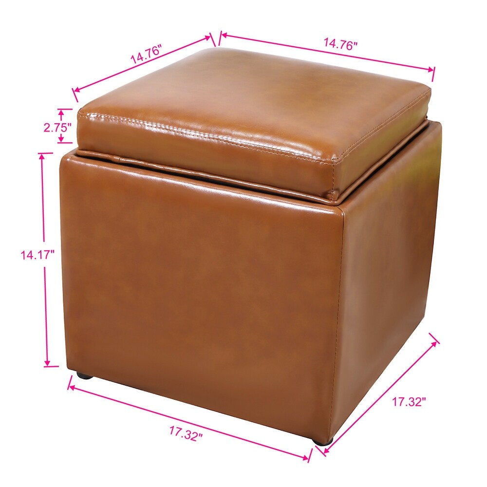 Elegant Faux Leather Upholstered Foot Stool Folding Storage Ottoman Bench with Wood Frame Coffee Table for Lounge Living Room