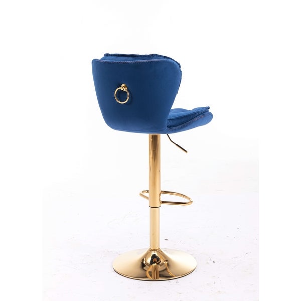 Set of 2 Bar Stools，with Chrome Footrest and Base Swivel Height Adjustable Mechanical Lifting Velvet + Golden Leg