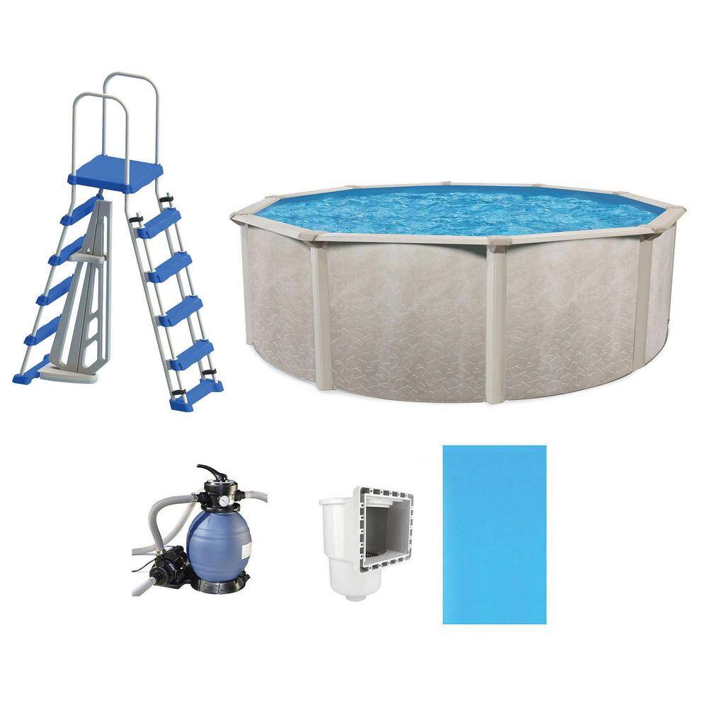 AQUARIAN Phoenix 52 in. x 15 ft. Round Steel Frame Above Ground Swimming Pool Kit and Pump and Ladder Kit Round Shape WAD0015D52SM-KIT-2