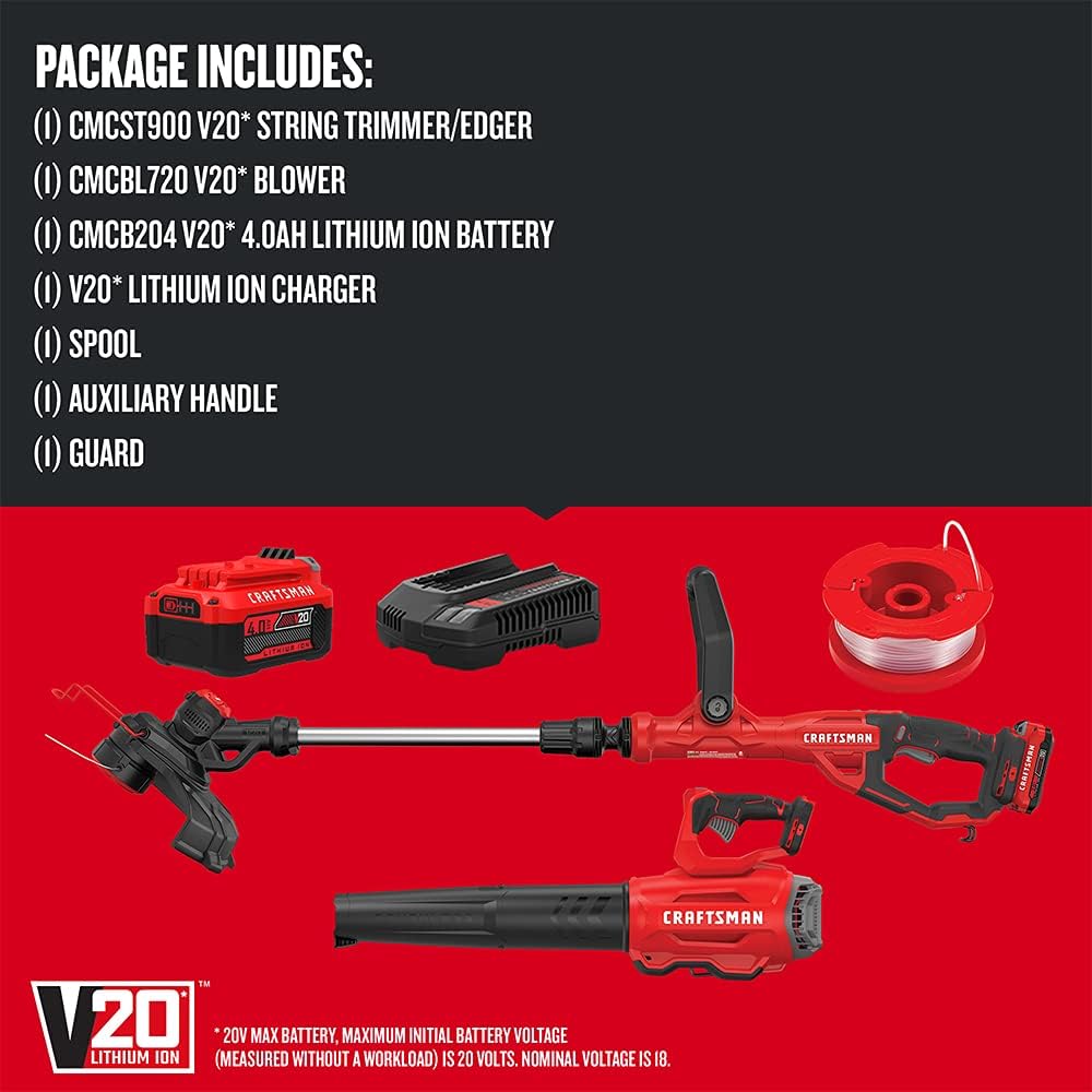 CRAFTSMAN V20 String Trimmer and Leaf Blower Combo Kit， Cordless (CMCK297M1)