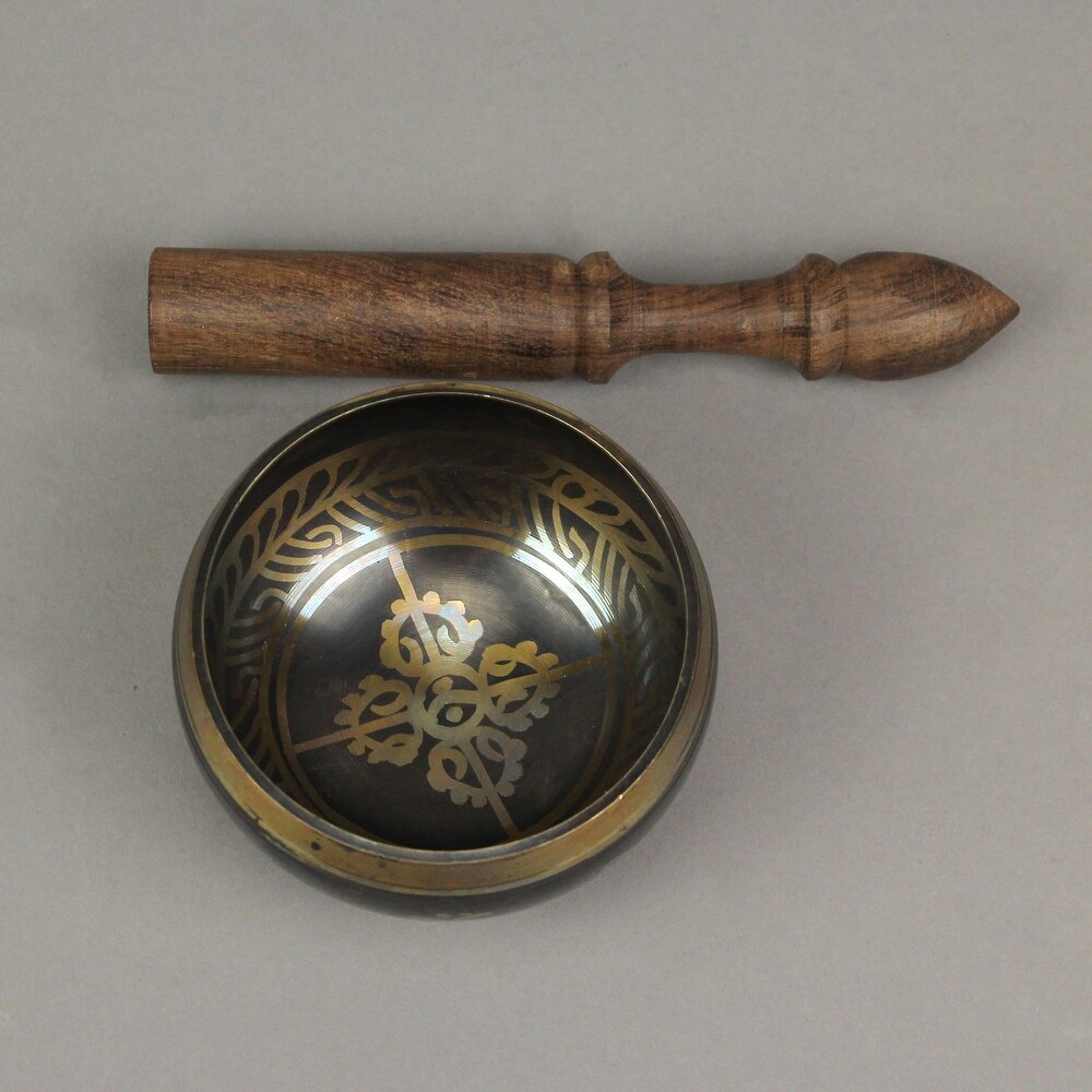 Brass Tibetan Meditation Singing Bowl With Wooden Mallet 4 Inch   2.25 X 4 X 4 inches