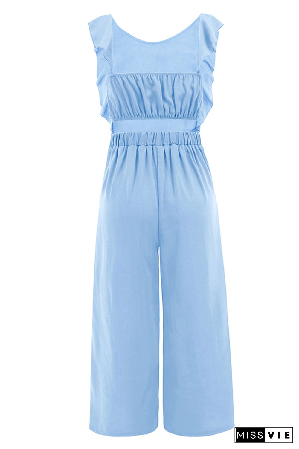 Plain Flutter Sleeveless Wide Leg Jumpsuit