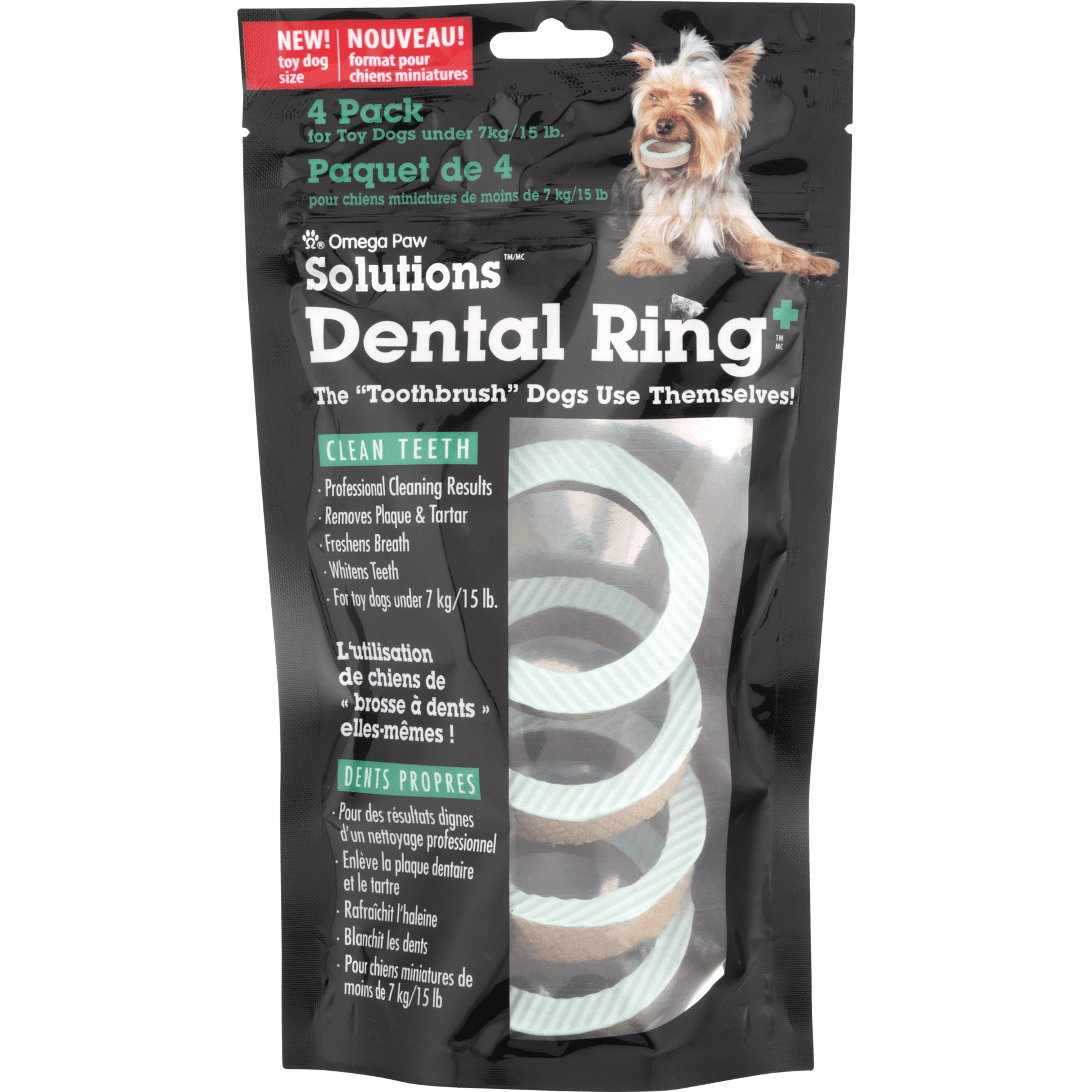 Omega Paw Solutions Dental Ring Oral Care Chews for Dogs， Extra Small