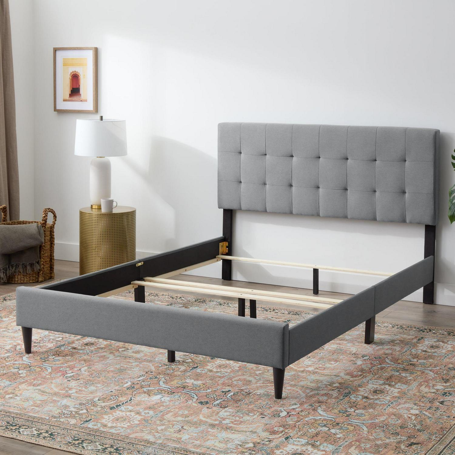 Rest Haven Gresham Tufted Upholstered Bed， Queen， Gray (Box Spring Required)