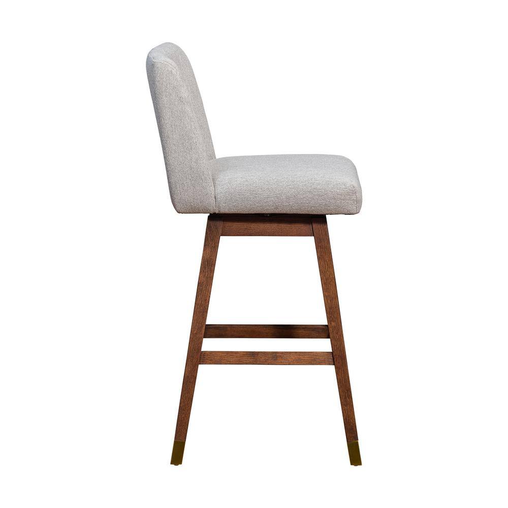 Armen Living Basila 40.5 in. Brown Oak Swivel  Wood Bar Stool with Taupe Fabric Seat 840254332201