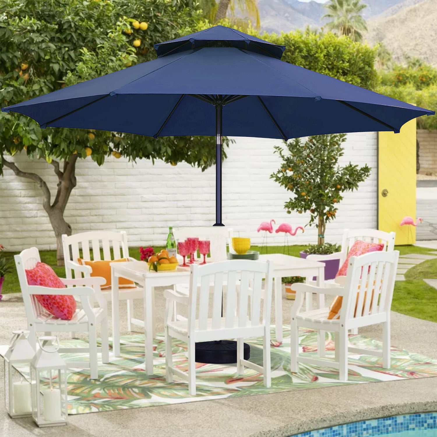 Autlaycil 11FT 2 Tiers Patio Umbrellas Market Outdoor Table Umbrellas with Navy Blue