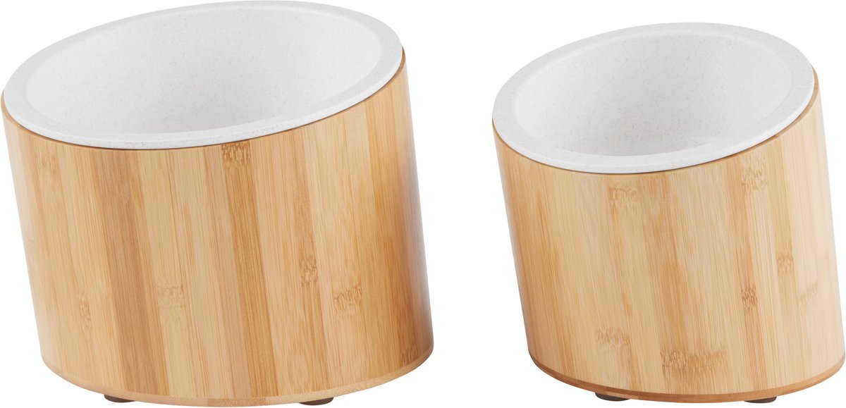 Frisco Elevated Slanted Bamboo Melamine Non-Skid Dog Bowl with Bamboo Stand