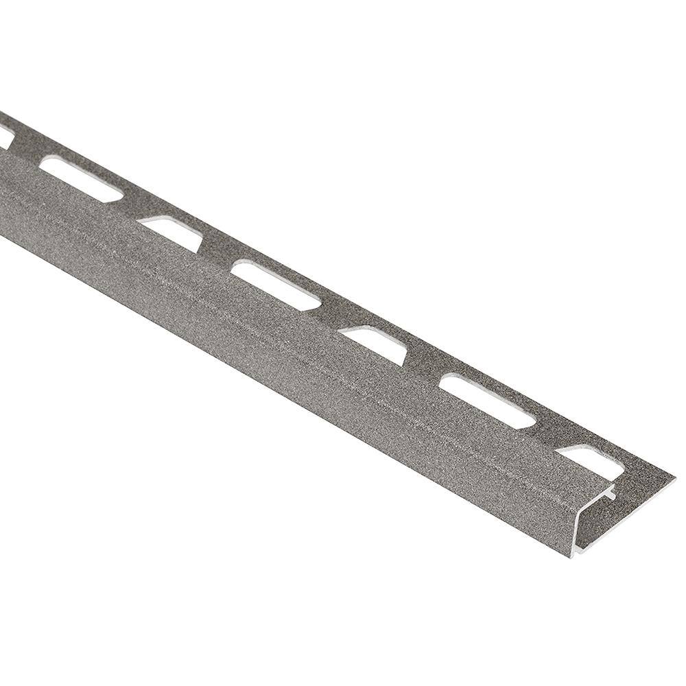 Schluter Systems Quadec Stone Grey Textured Color-Coated Aluminum 516 in. x 8 ft. 2-12 in. Metal Square Edge Tile Edging Trim Q80TSSG