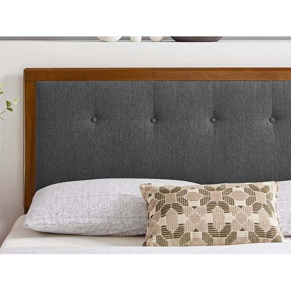 Marlin Traditional Charcoal Fabric Button Tufted Full Size Walnut Wooden Headboard - - 32157993