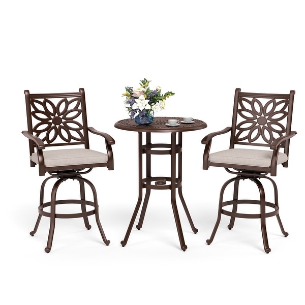 MAISON ARTS 3Piece Cast Aluminum Patio Bar Stool Set of 1 Bar Table and 2 Swivel High Bar Stools