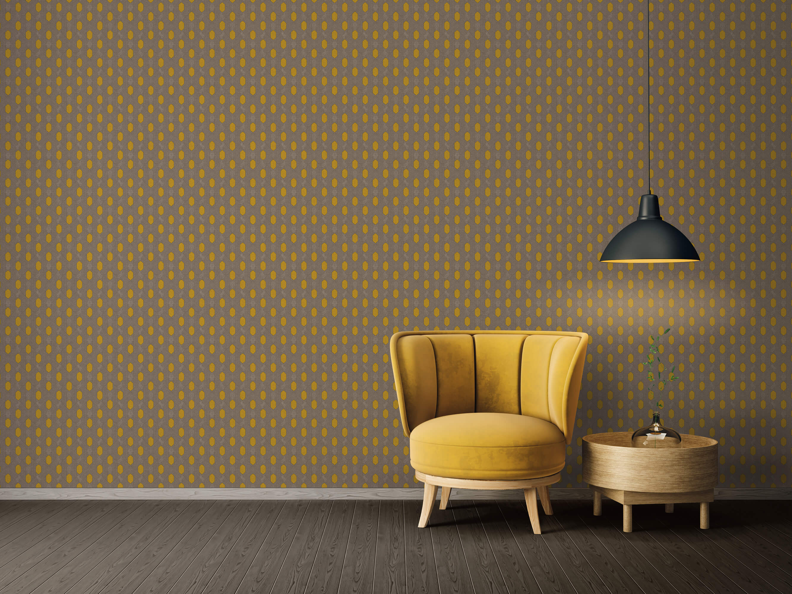 Art Deco Style Geometric Motif Wallpaper in Brown/Yellow/Grey from the Absolutely Chic Collection