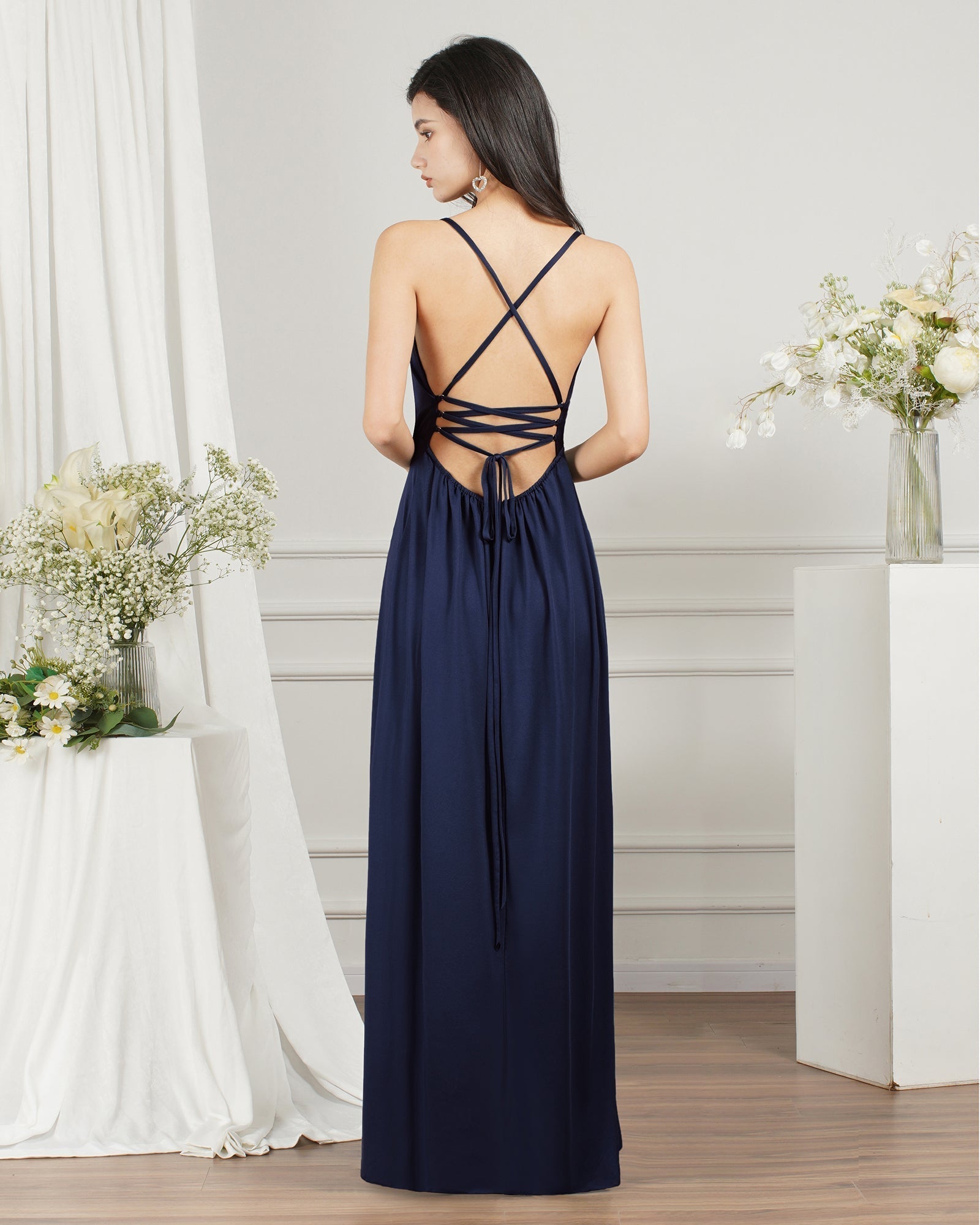V-Neck Sleeveless Bridesmaid Dresses Long With Slit
