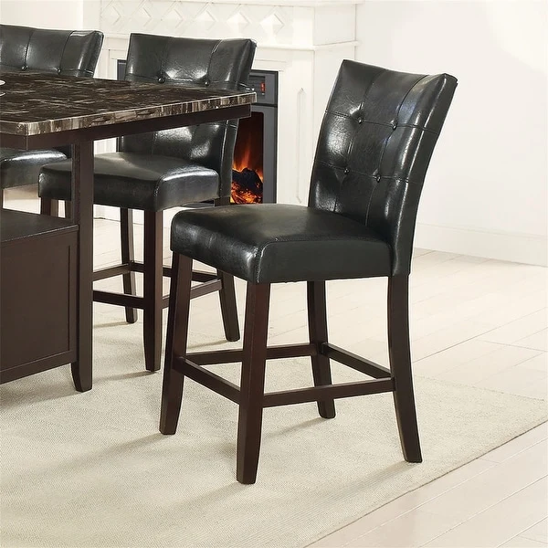 Leather Upholstered High Back Dining Chair w/ Wood Frame,Black, 2 Pcs