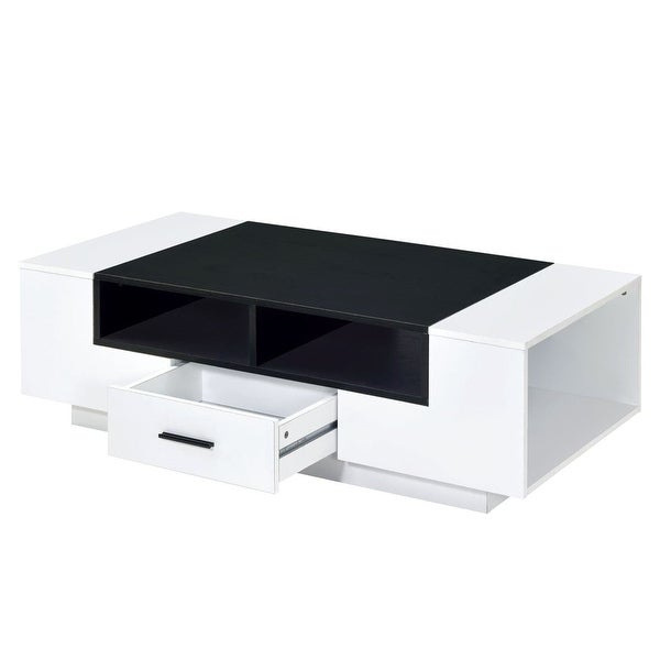 End Table Coffee Table Wooden Table for Living Room， White and Black