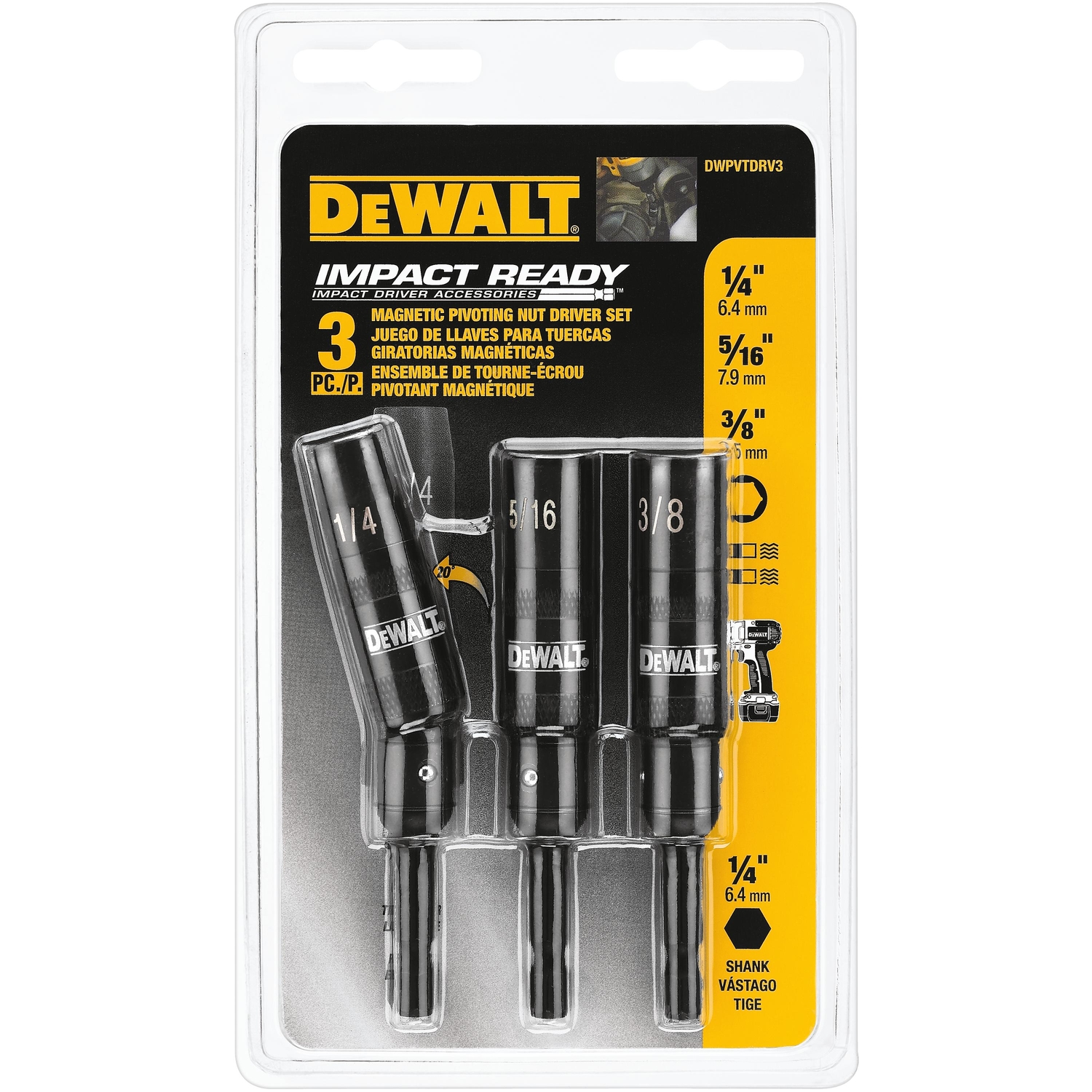 DW Impact Ready Multi Size in. X 2-9/16 in. L Black Oxide Nut Driver Set 3 pc