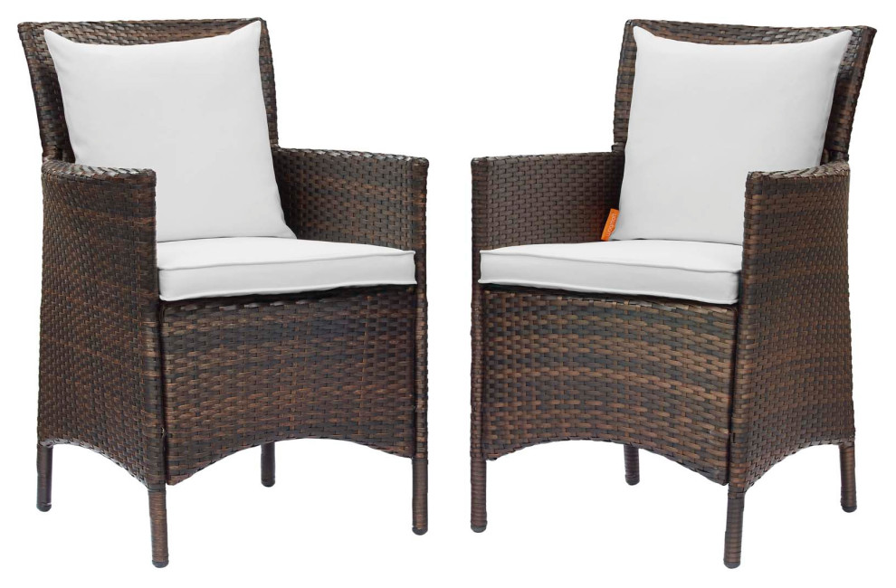 Side Dining Chair Armchair  Set of 2  Rattan  Wicker  Brown Beige  Outdoor   Tropical   Outdoor Dining Chairs   by House Bound  Houzz