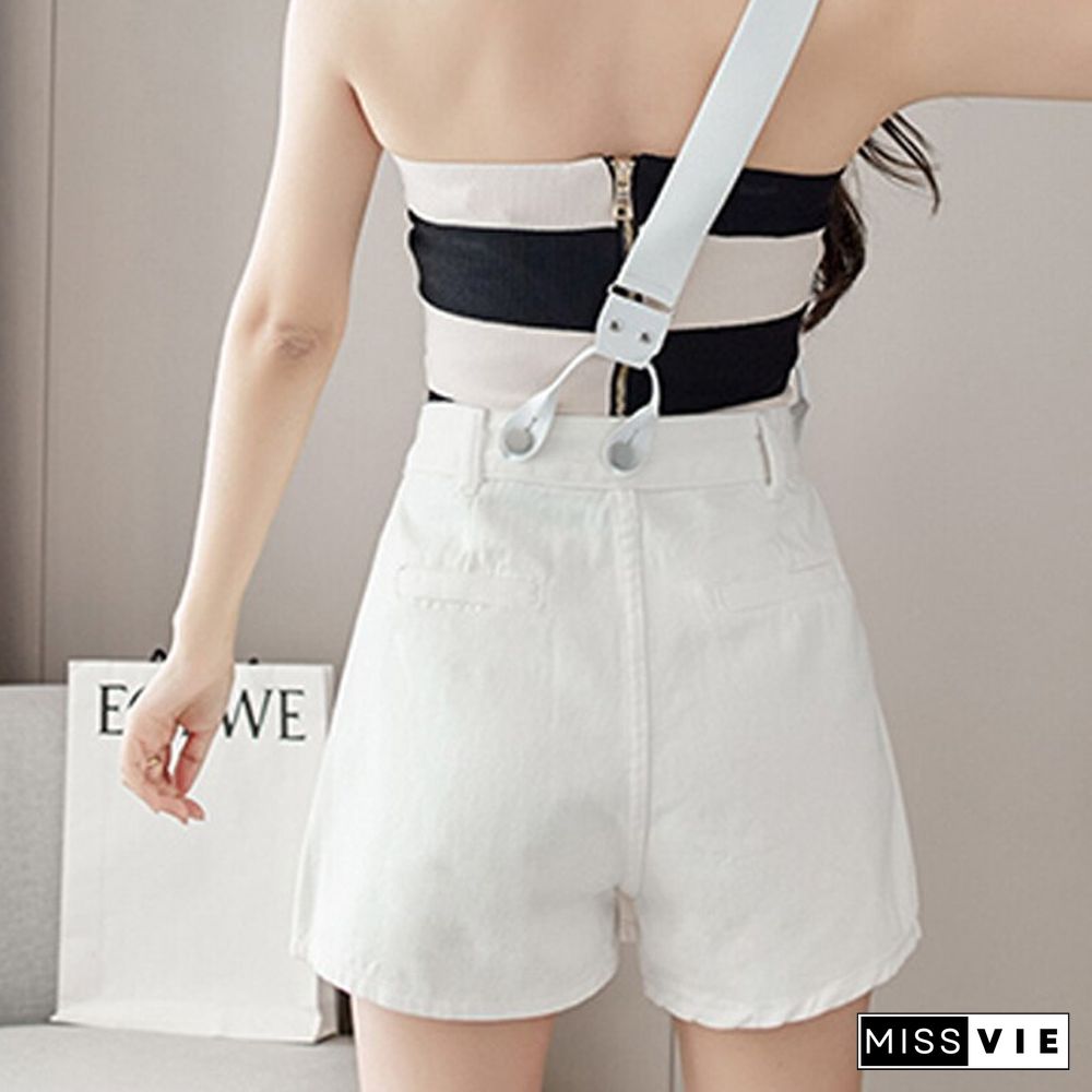 Summer Korean Fashion Design Shoulder Strap Pleated Skirt Women High Waist A Line Mini Skirts All Match Casual Skirts New