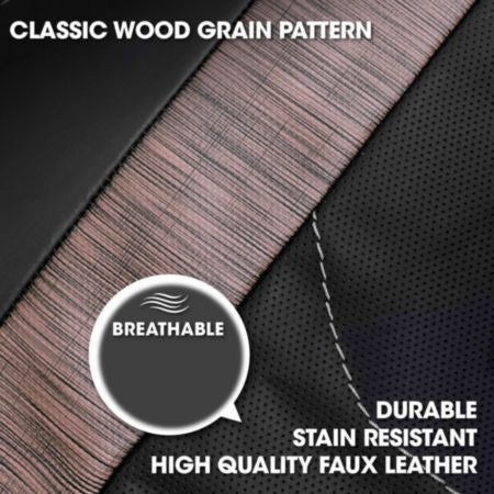 Autocraft SUV and Truck Seat Cover， Brown/Black Woodgrain Faux Leather， Luxury， Multi-pockets， Breathable， 2PK