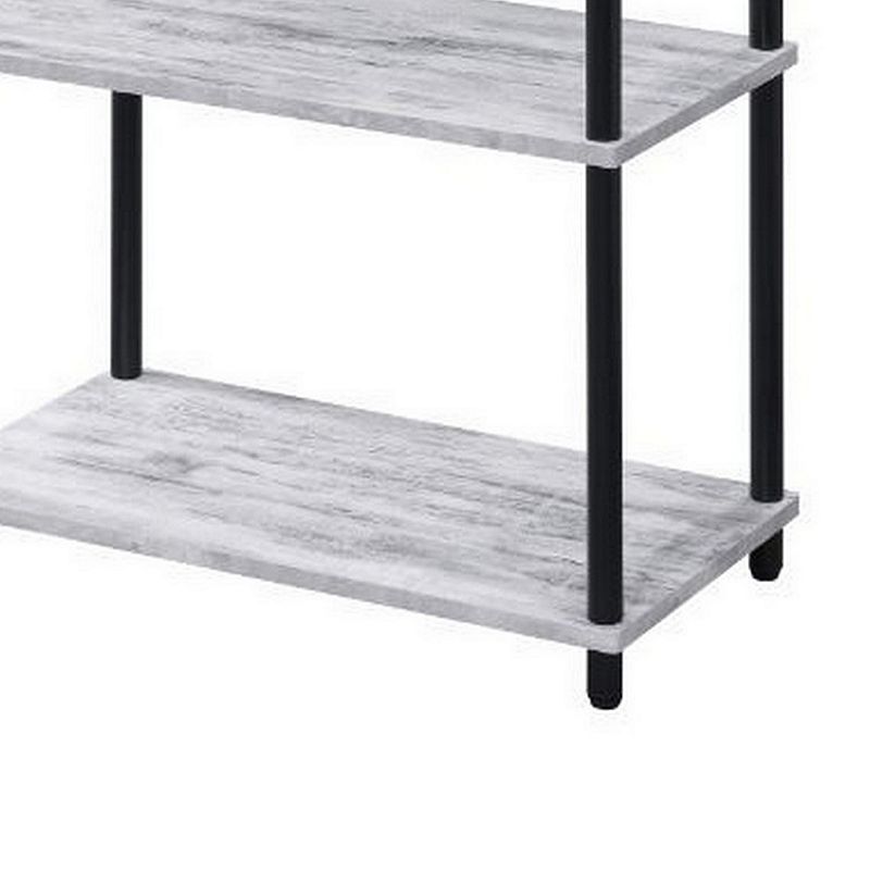 4 Tier Design Bookshelf with Metal Tubular Legs， Antique White