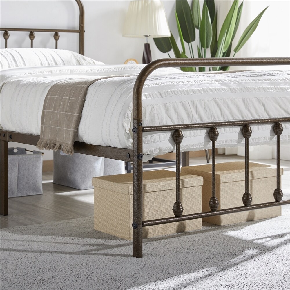 Yaheetech Classic Iron Platform Bed with High Headboard and Footboard Strong Metal Framed Bed