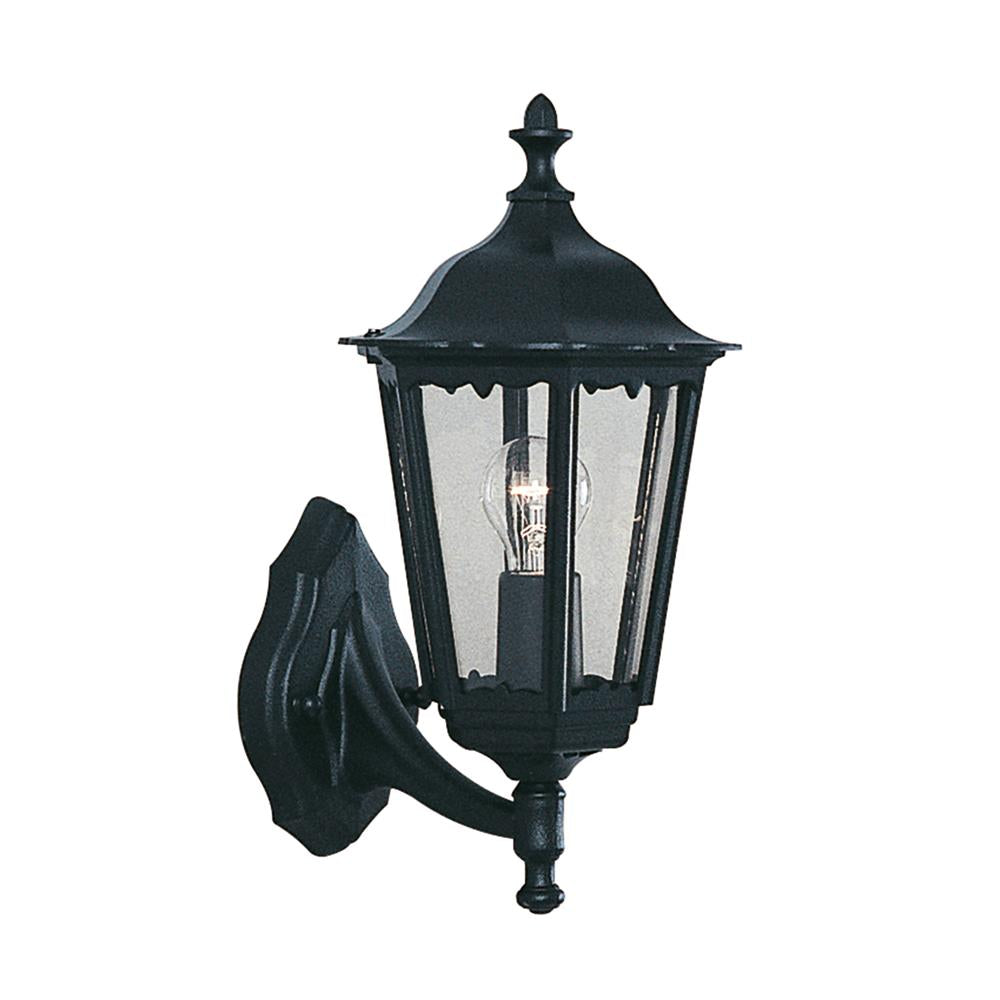 Searchlight 82530BK Alex Black Outdoor Traditional Up Lantern Wall Light with Clear Glass