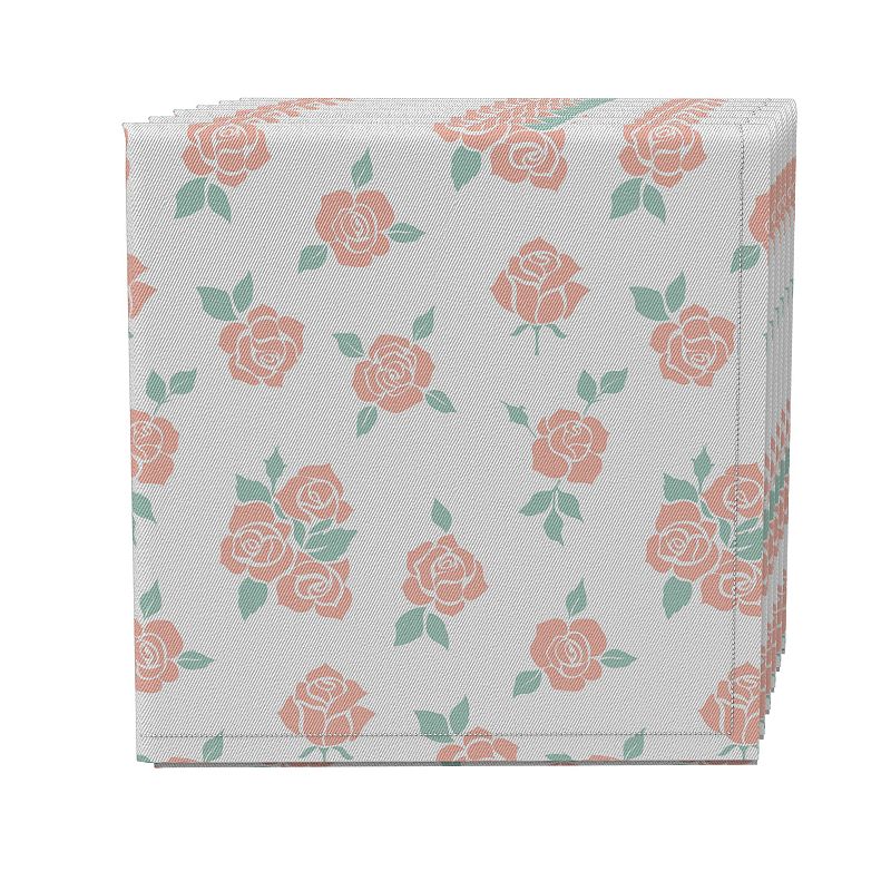 Napkin Set of 4， 100% Cotton， 20x20， Illustration of Pink Roses