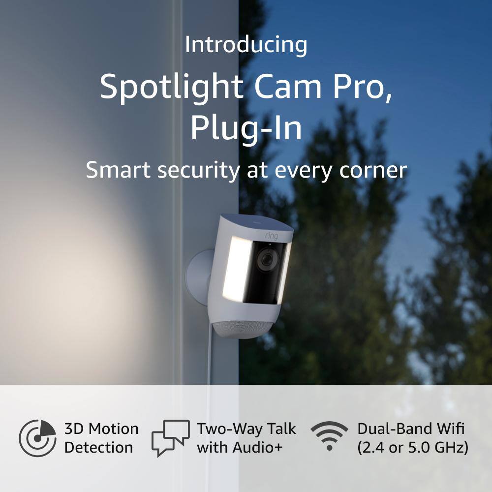 Ring Spotlight Cam Pro Plug-In - Smart Security Video Camera with LED Lights Dual Band Wifi 3D Motion Detection White B09DRK9ZJ8